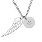 Stainless Steel Silver Plated Angel Wing And Personalised One Initial Disc Necklace