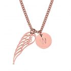 Stainless Steel Rose Gold Plated Angel Wing And Personalised One Initial Disc Necklace 