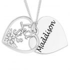 Silver Personalised Heart Shape Disc And Overlaid With 'Lil Sis' Pendant On 18" Curb Chain