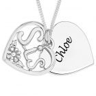 Silver Personalised Heart Shape Disc And Overlaid Sis Pendant On 18" Curb Chain