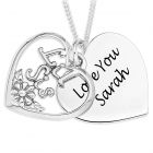 Silver Personalised Heart Shape Disc And Overlaid 'Lil Sis' Pendant On 18" Curb Chain