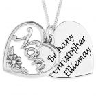 Silver Personalised Heart Shaped Disc With Overlaid “Nan” Pendant On 18” Curb Chain