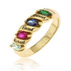 9ct Yellow Gold Personalised 4 Names & 4 Birthstones Family Ring