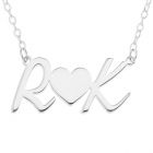Sterling Silver Two Initial And Heart In The Middle Necklace on 16" Trace Chain