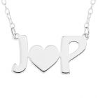 Sterling Silver Two Initial And Heart In The Midle 16" Trace Chain Necklace