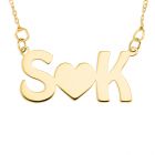 9ct Yellow Gold Two Initial With a Heart In The Middle Necklace On 16" Trace Chain