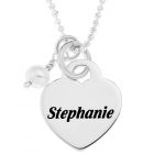 Sterling Silver Personalised Heart Padlock And Pearl Charm Pendant On 18" Ball Chain