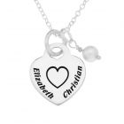 Sterling Silver Personalised Two Names Heart Padlock Pendant On 18" Trace Chain