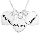 Sterling Silver Personalised Three Hearts Pendant On 18" Trace Chain