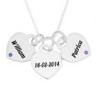 Sterling Silver Personalised Three Heart Shape Padlocks With Two Birthstones On 18" Trace Chain