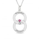 Sterling Silver Personalised Crystal Birthstone Set Two Linked Circle Pendant On 18" Curb Chain