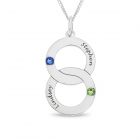Sterling Silver Personalised Two Crystal Birthstones Set Two Linked Circle Pendant On 18" Curb Chain