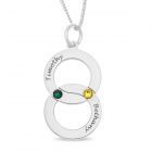 Sterling Silver Personalised Two Crystal Birthstones Set Linked Rings Pendant On 18" Curb Chain
