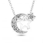 Sterling Silver Crystal Moon And Star Necklet On 18" Macro Belcher Chain