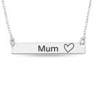 Sterling Silver Bar Necklet with "Mum" engraved next to a Heart Image