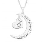 Sterling Silver Personalised 'I Love You To The Moon And Back' Moon And Heart Pendant on 18" Curb Chain