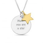 Sterling Silver Disc Pendant 'Mum You Are A Star' with Gold-Plated Star Pendant