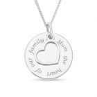 Sterling Silver Disc Pendant "Mum The Heart Of Our Family" With Framed Silver Heart Charm