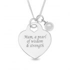 Sterling Silver Heart Pendant 'Mum, a Pearl of Wisdom' with Pearl Charm