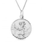 Sterling Silver St. Christopher D/C Round 18 mm Pendant On 18" Curb Chain