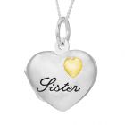 Silver Personalised Sister Heart Locket on 18" Curb Chain