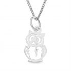 Sterling Silver Cut Out Owl Pendant On 18" Curb Chain