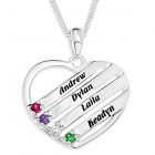 Sterling Silver Personalised Family Keepsake 4 Names And 4 Birthstones Pendant On 18" Curb Chain