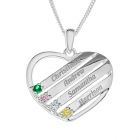 Sterling Silver Personalised With Up To 4 Names Heart Pre-set With Four Coloured Cubic Zirconia On 18" Curb Chain