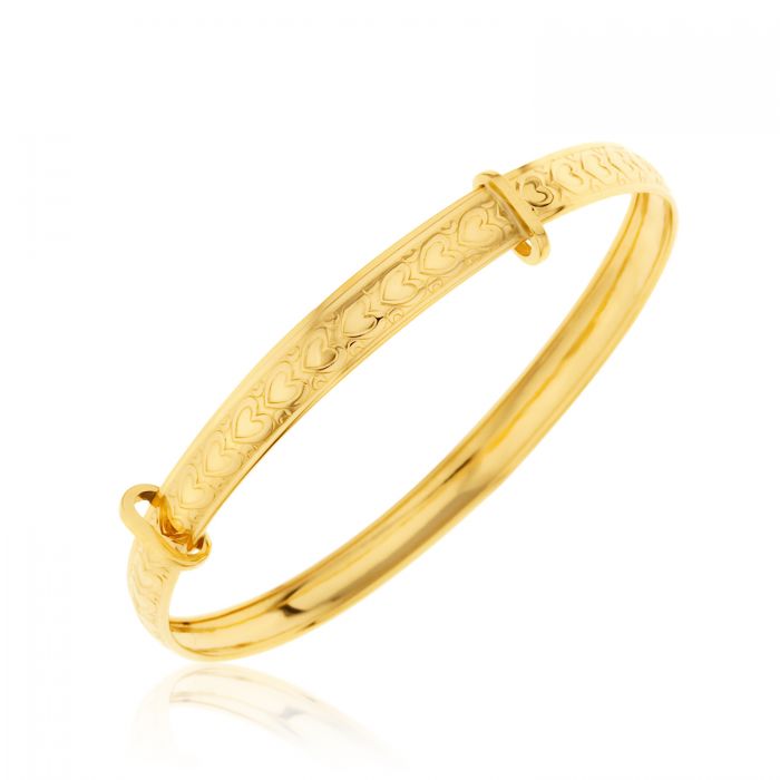 9ct Gold Solid Expanding Heart Pattern Large Baby Bangle 