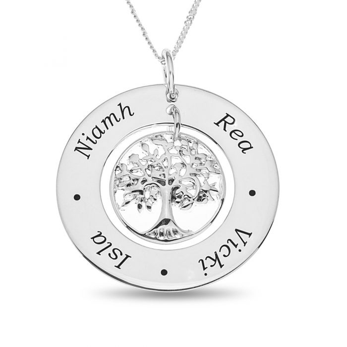 Sterling Silver Family Tree Pendant on 18