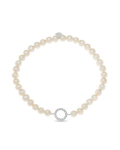 Sterling Silver Pearl Bracelet with Cubic Zirconia Ring