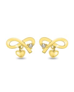 9ct Gold Cubic Zirconia Bow Earrings with a Heart