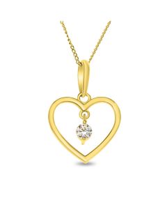 9ct Gold Open Heart Cubic Zirconia Pendant on 18" Curb Chain