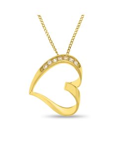 9ct Gold Cubic Zirconia Open Heart Slider Pendant on 18" Curb Chain