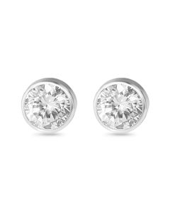 9ct White Gold 6MM Rubover Cubic Zirconia Stud Earrings