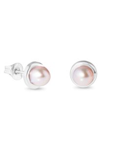 9ct White Gold Fresh Water Pearl Rubover Stud Earrings
