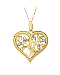9ct Gold Heart Pendant With Diamond on 18" Curb Chain