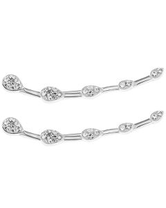 Sterling Silver CZ Set Contemporary Cluster Stone Design Long Earring Stud, Ear Jacket