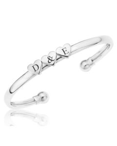 Sterling Silver Personalised Three Hearts Bangle