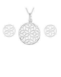 Sterling Silver Cut-out Round Pendant and Earrings Set