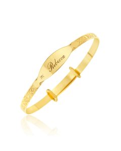 9ct Yellow Gold Heart And Flower Dia Set ID Plate Bangle