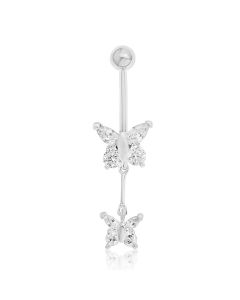 Stainless Steel White CZ Butterfly Body Bar