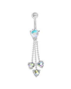 Stainless Steel And Silver Plated Three Crystal Set Strand Drop Body Bar