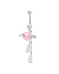 Stainless Steel And Base Metal Pink Crystal Heart With Arrow Drop Body Bar