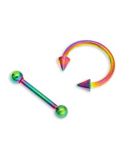 Rainbow Colour Titanium Set of Two Body Bar Rings