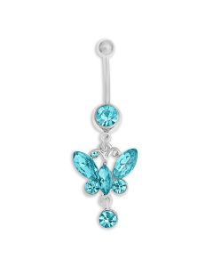 Stainless Steel Blue Colour Stone Set Butterfly Drop Body Bar