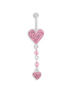 Stainless Steel Pink Crystal Set Hearts Drop Body Bar