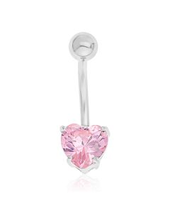 Stainless Steel Pink CZ Heart Body Bar