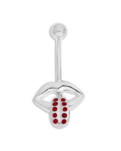 Stainless Steel Red Crystal Set Tongue In Mouth Body Bar