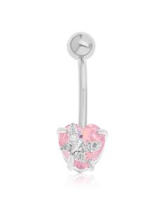 Stainless Steel Pink And White CZ Set Heart With Butterfly Body Bar